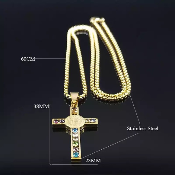Stainless Steel Crystal Cross Pendant Necklace - Picture 6 of 12